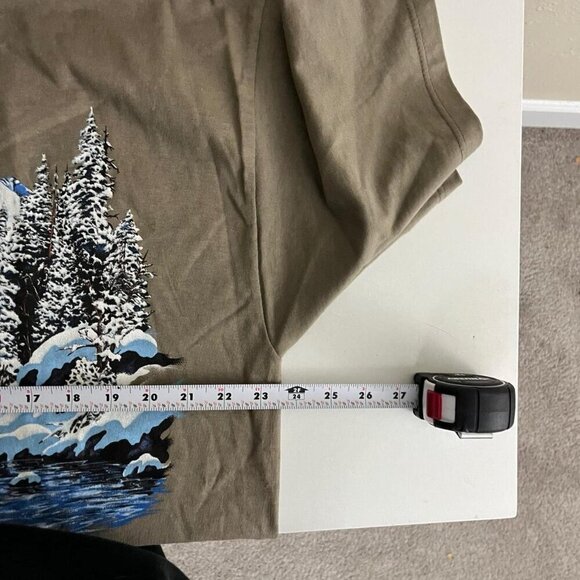 Brown vintage 90s Idaho graphic tee wirth snow mountain forest buck deer scene - Picture 4 of 8